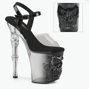 Pleaser Black & Clear Skull Platform Sandal Heels
